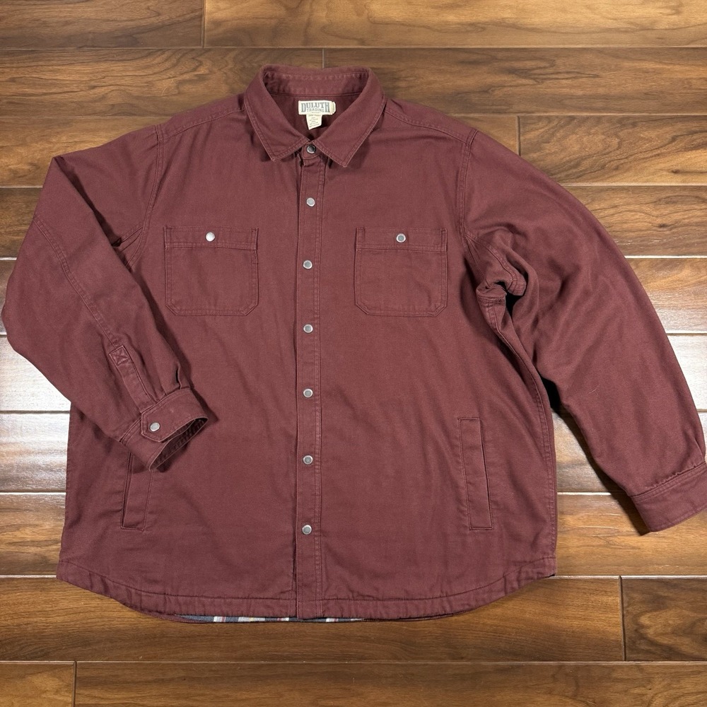 Duluth Trading Size 3XL Tall 3XLT Maroon Fire Hose Flannel Lined Jacket Shacket